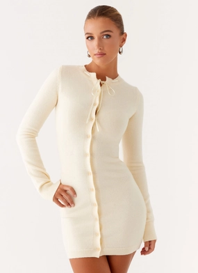 Zaffia Knit Mini Dress - Ivory Art Spirit Breathable-Lining