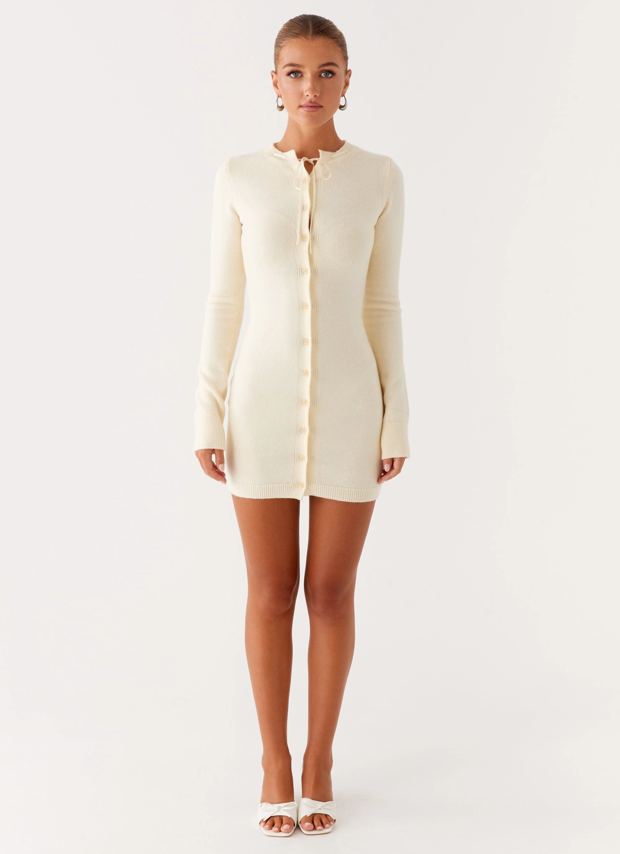 Bold Cut Zaffia Knit Mini Dress - Ivory