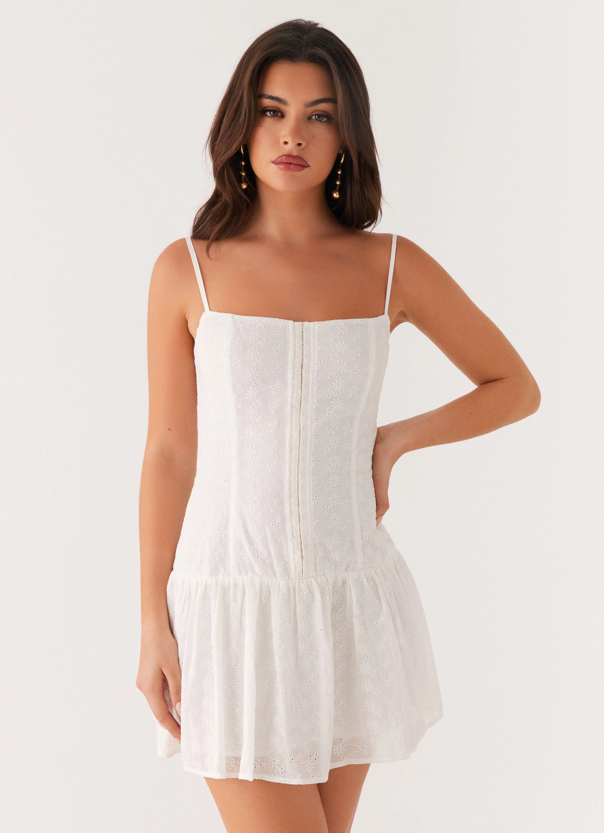 Palm Springs Mini Dress - White Pleated-Texture