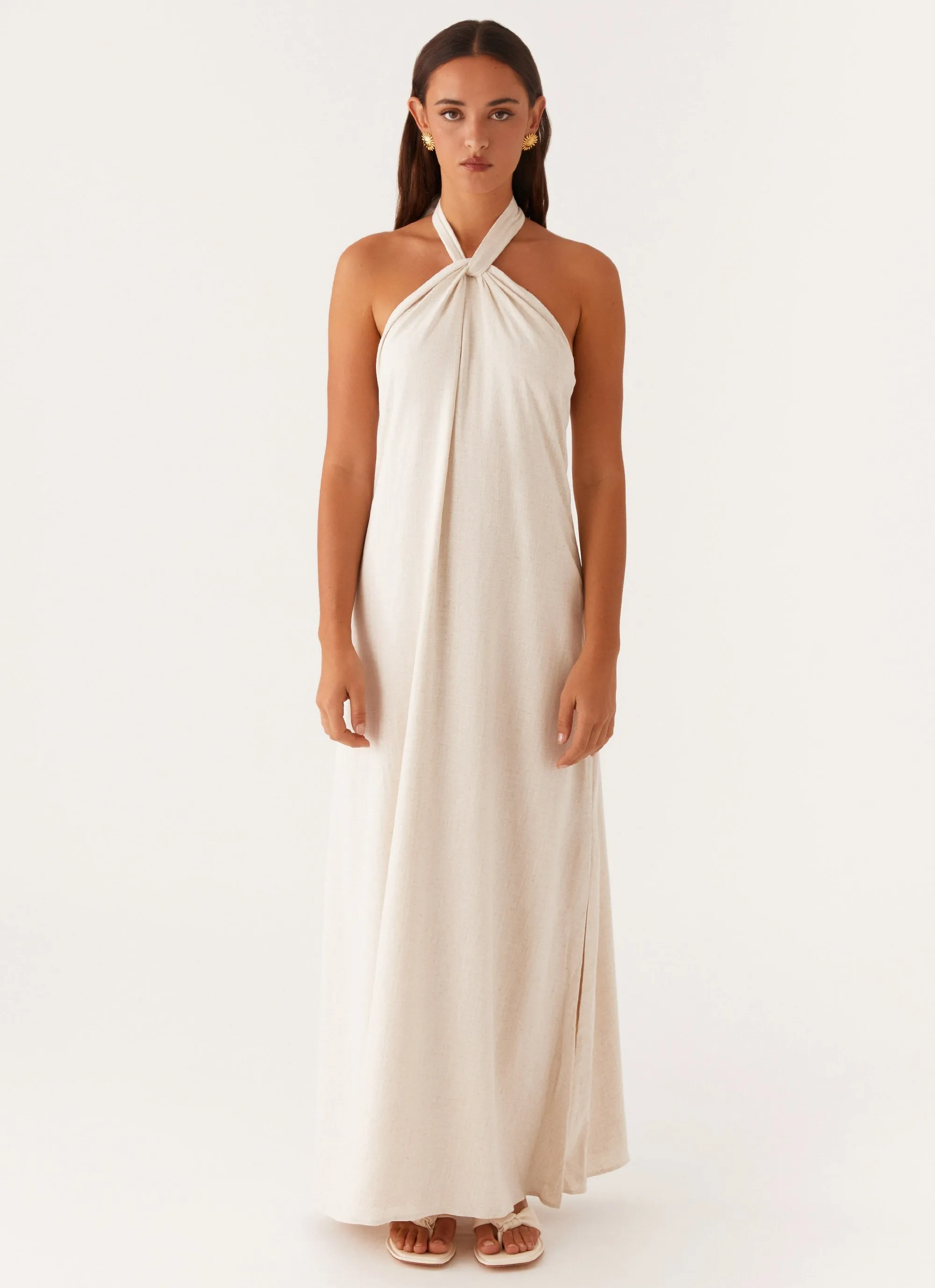 Golden Child Linen Maxi Dress - Oatmeal Coastal Vibes Boho chic