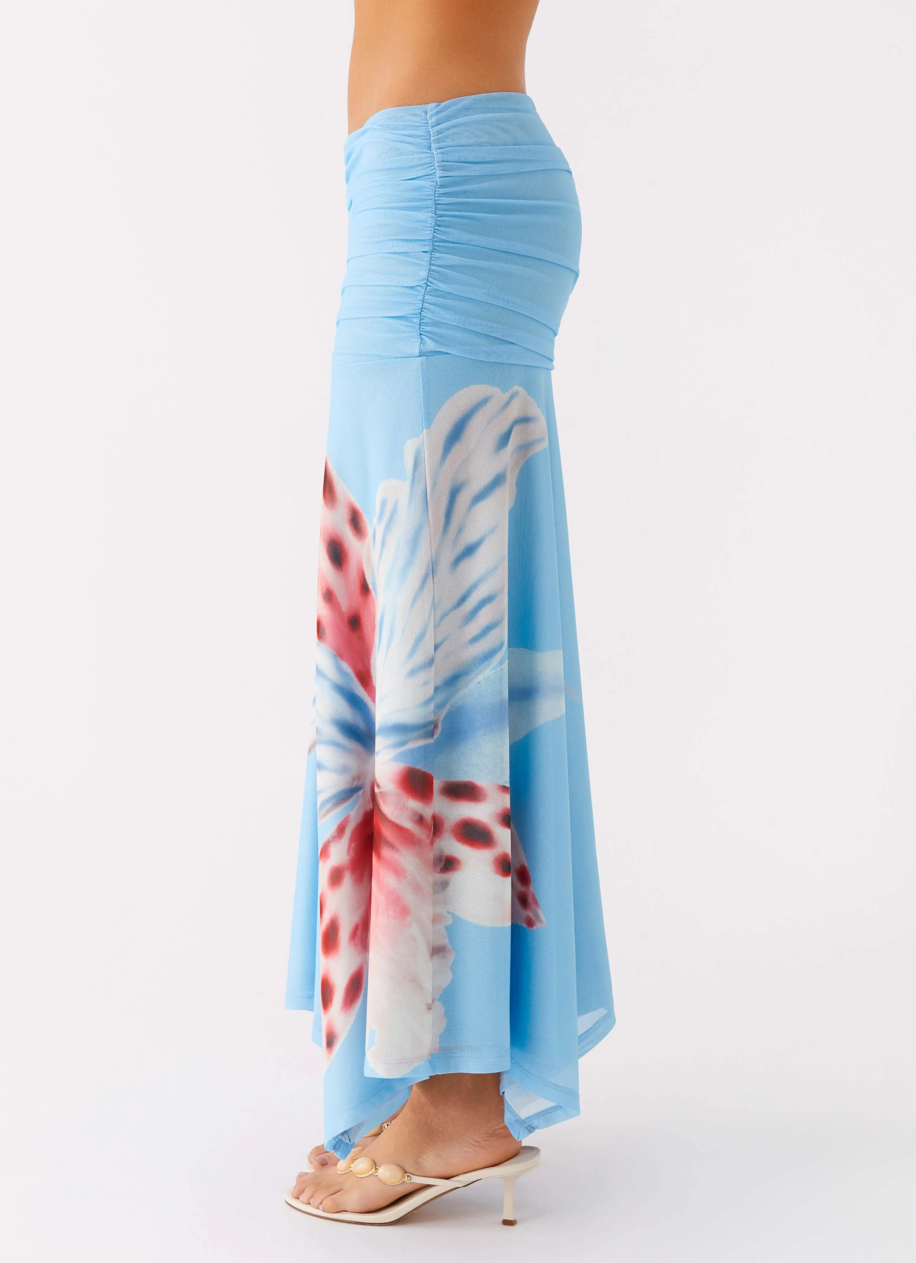 Smooth Cut Reinforced Hemline Liana Ruched Maxi Skirt - Deep Sea Bloom
