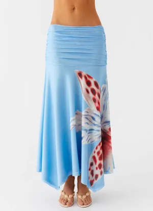 Liana Ruched Maxi Skirt - Deep Sea Bloom Fashion Energy Sleek Motion
