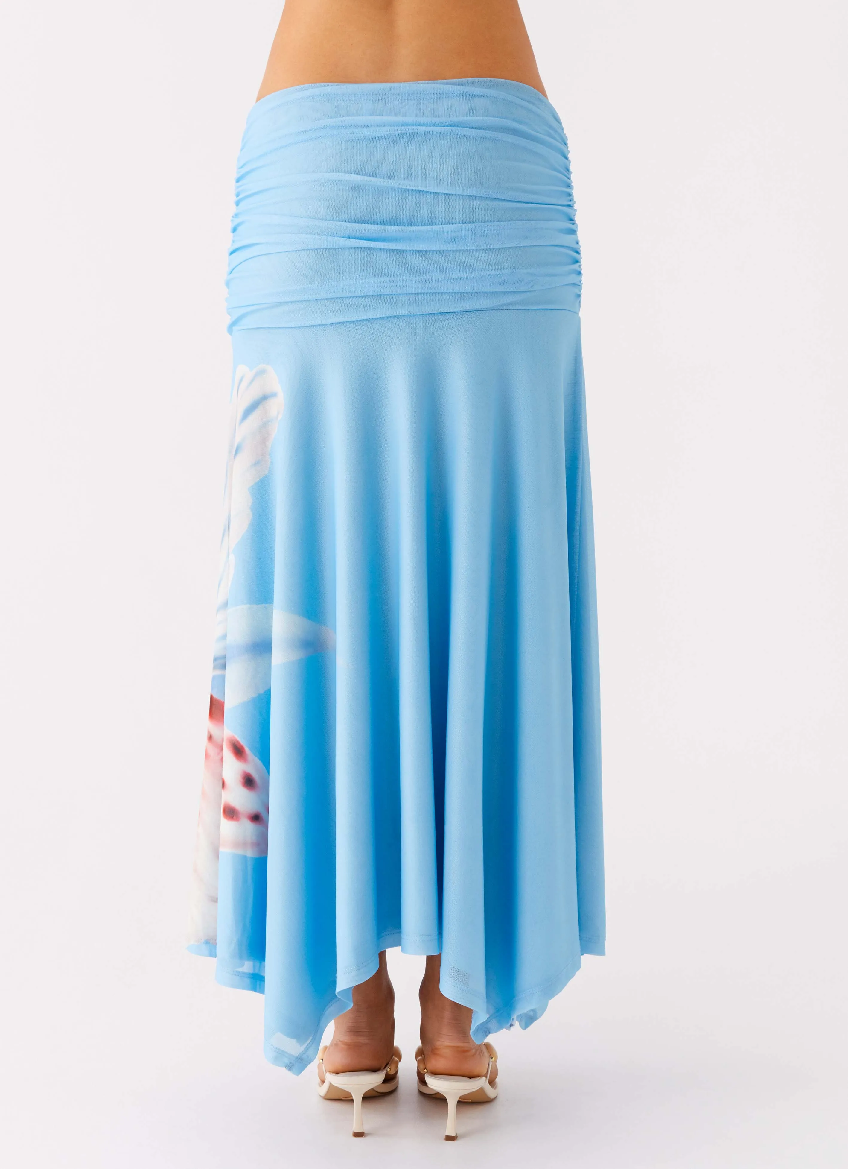 Stretchable Waist Liana Ruched Maxi Skirt - Deep Sea Bloom