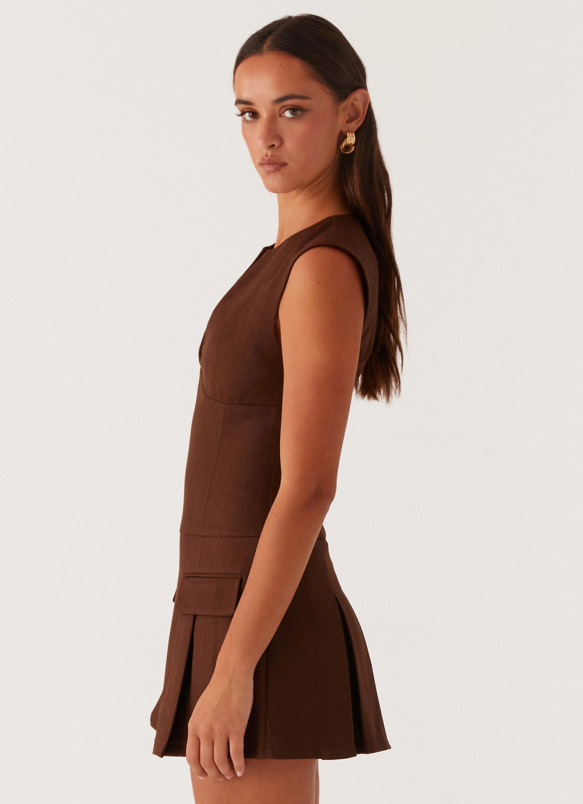 Fall Style Relaxed Waistband Cassia Mini Dress - Brown