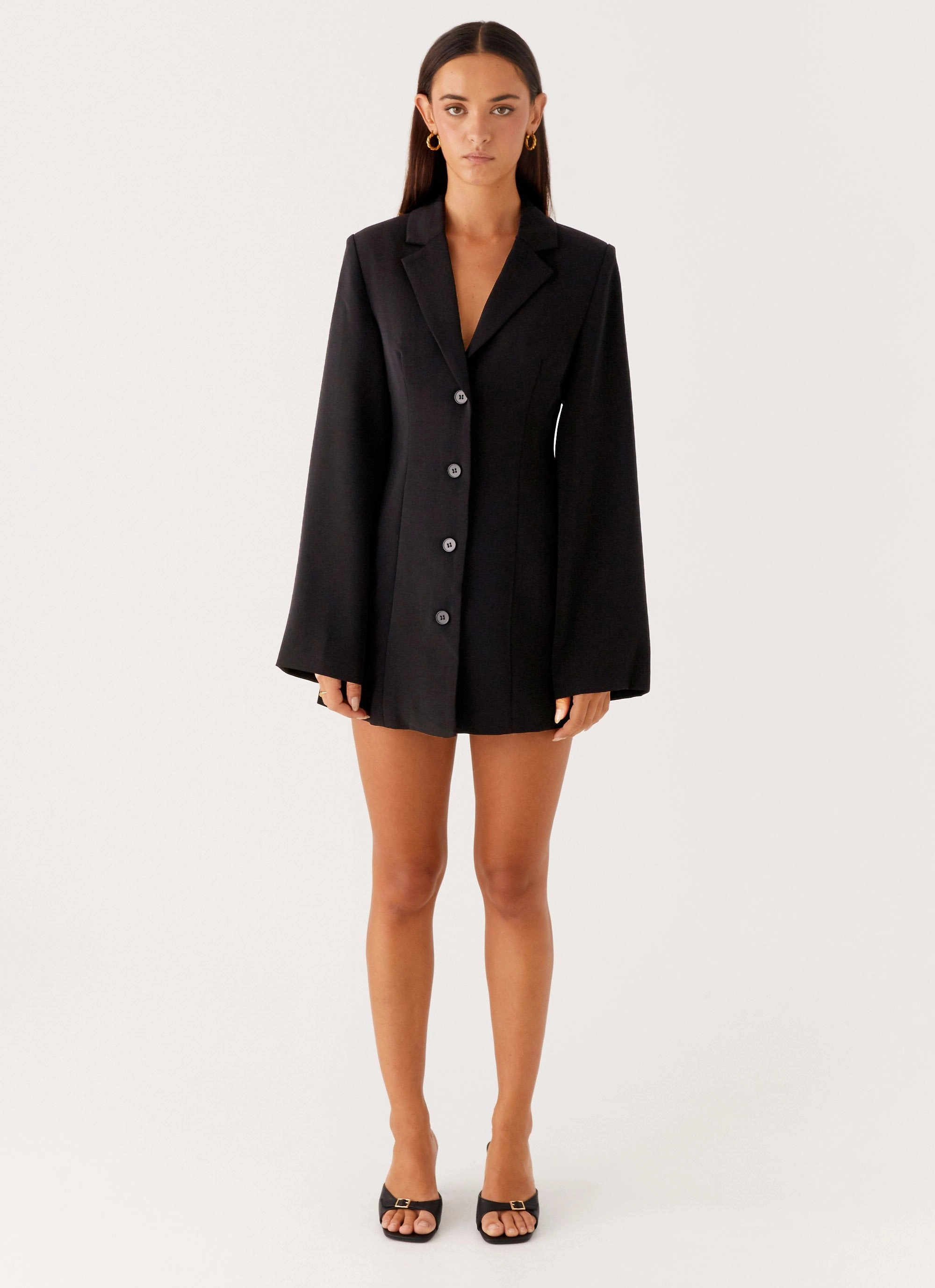 Albi Fitted Blazer Mini Dress - Black Shimmer-Finish Travel Ready