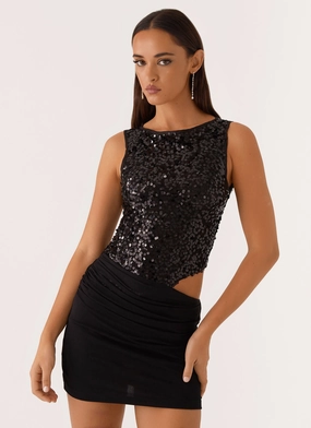 Superstition Sequin Mini Dress - Black Flared shape