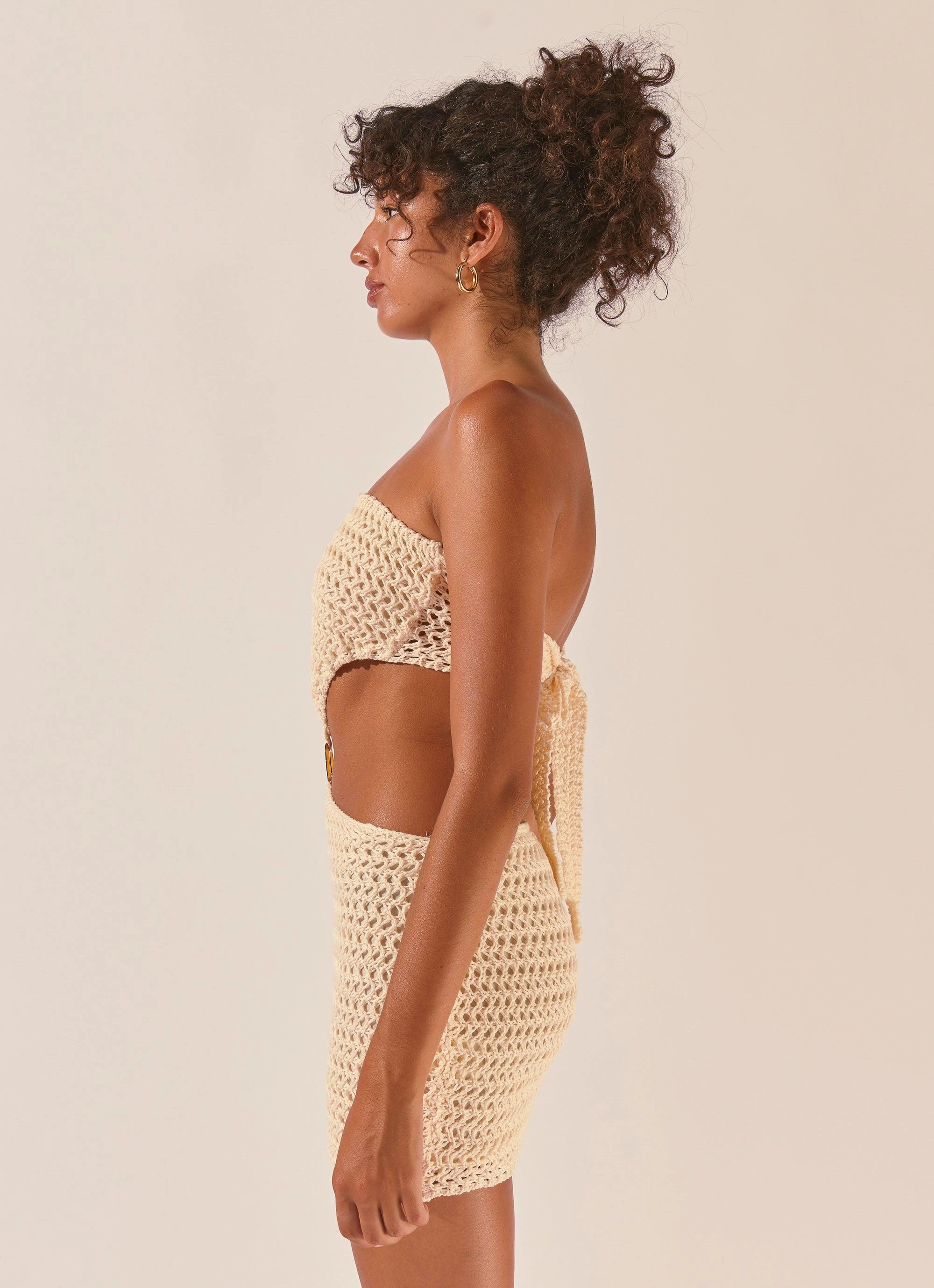 Balmy Nights Crochet Mini Dress - Seashell Slim Shape