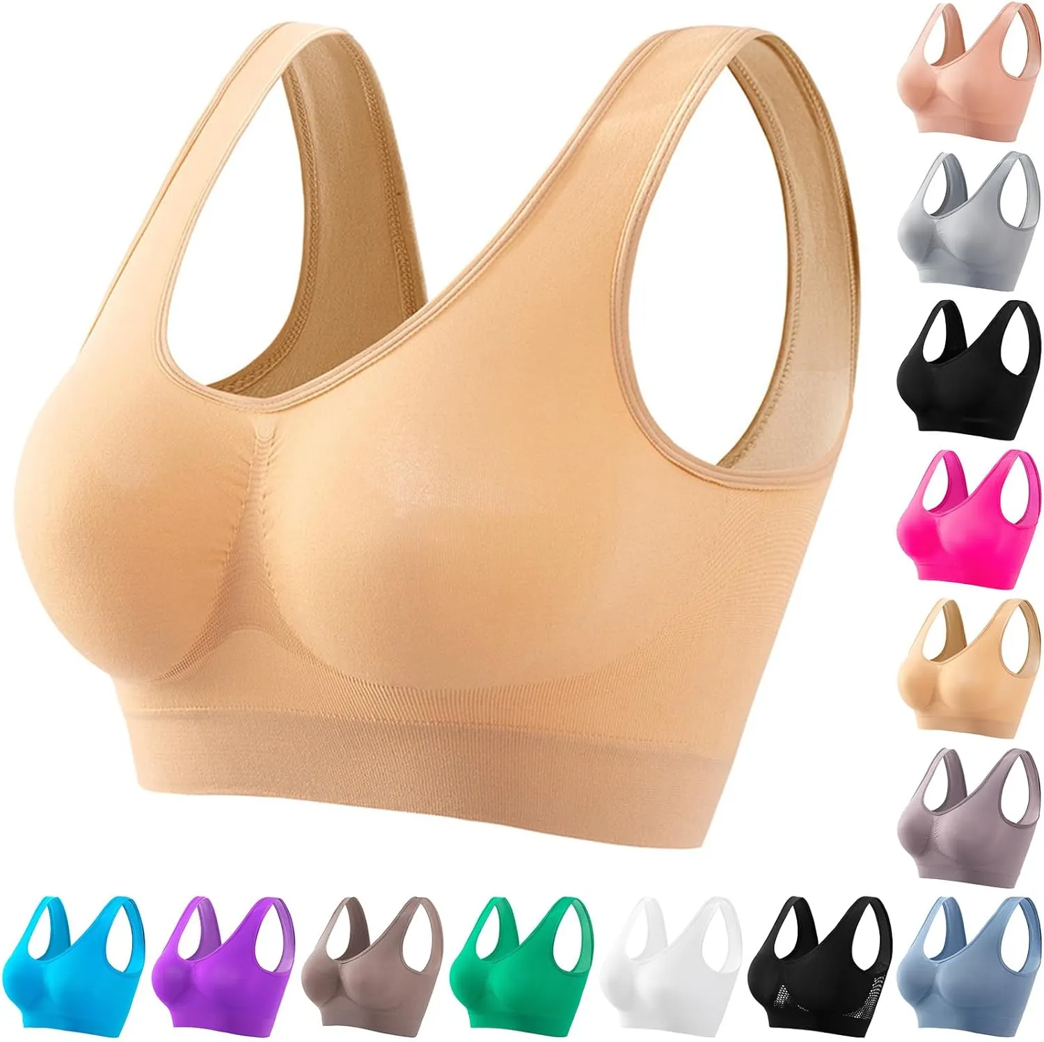Summer Breathable Cool Liftup Air Bra Plus Size Seamless Sports Bras Comfy No Underwire Full Support Breathable Bra
