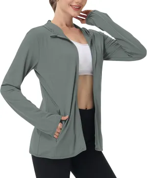 Summer Sun Protection Hooded Jackets for Women Zip Up Open Front Long Sleeve Shirt with Pockets Fishing Outdoor Tops