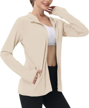 Summer Sun Protection Hooded Jackets for Women Zip Up Open Front Long Sleeve Shirt with Pockets Fishing Outdoor Tops