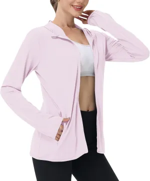 Summer Sun Protection Hooded Jackets for Women Zip Up Open Front Long Sleeve Shirt with Pockets Fishing Outdoor Tops