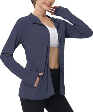 Summer Sun Protection Hooded Jackets for Women Zip Up Open Front Long Sleeve Shirt with Pockets Fishing Outdoor Tops