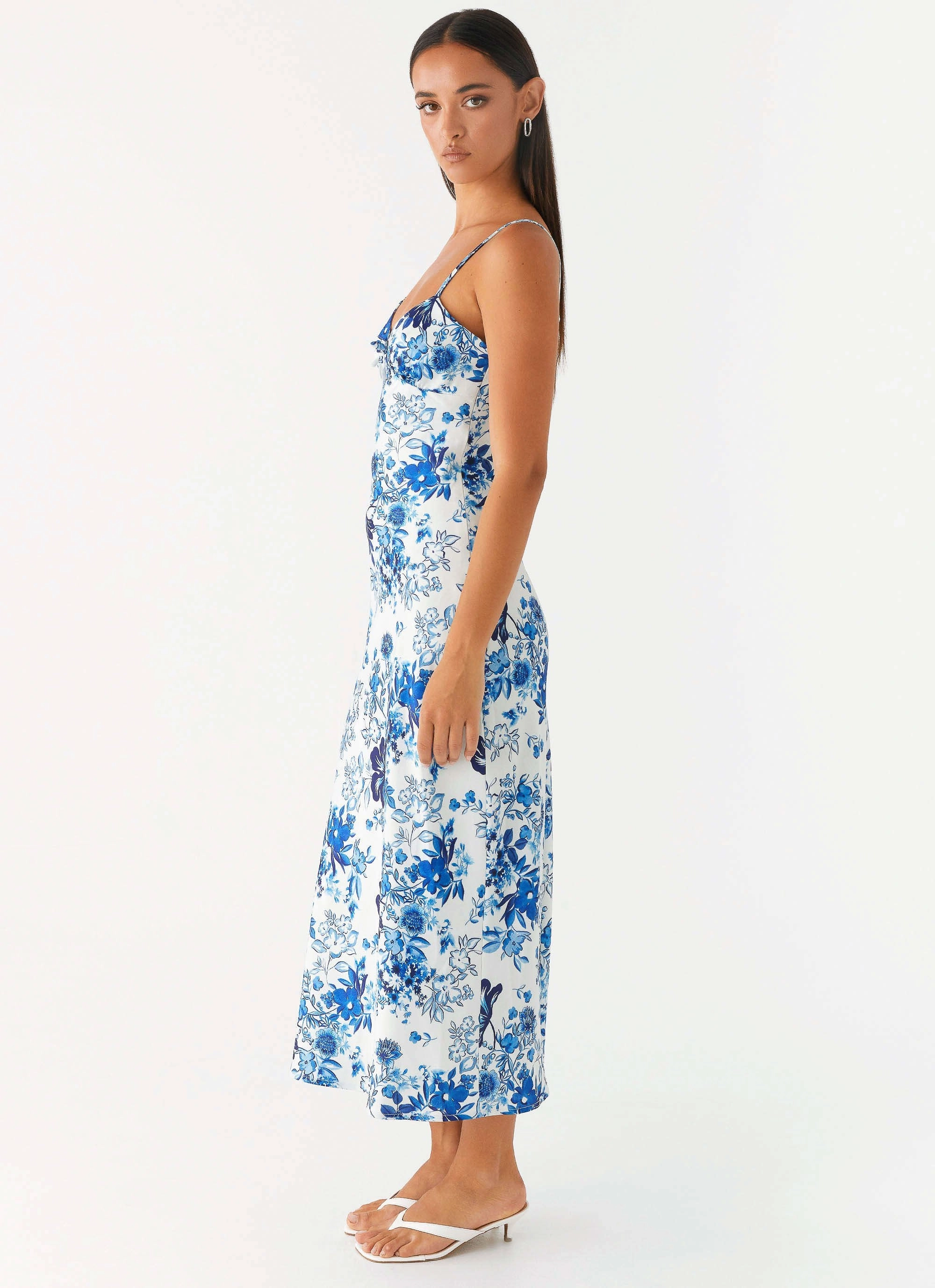 Take Chances Midi Dress - Serene Sky Floral Water-resistant
