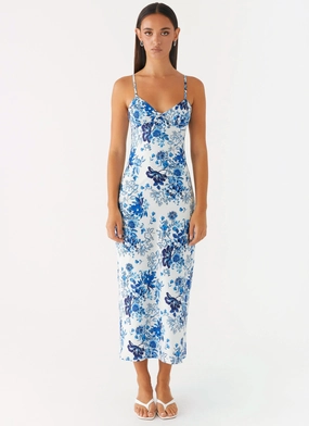 Sophisticated Comfort Quiet Mood Take Chances Midi Dress - Serene Sky Floral