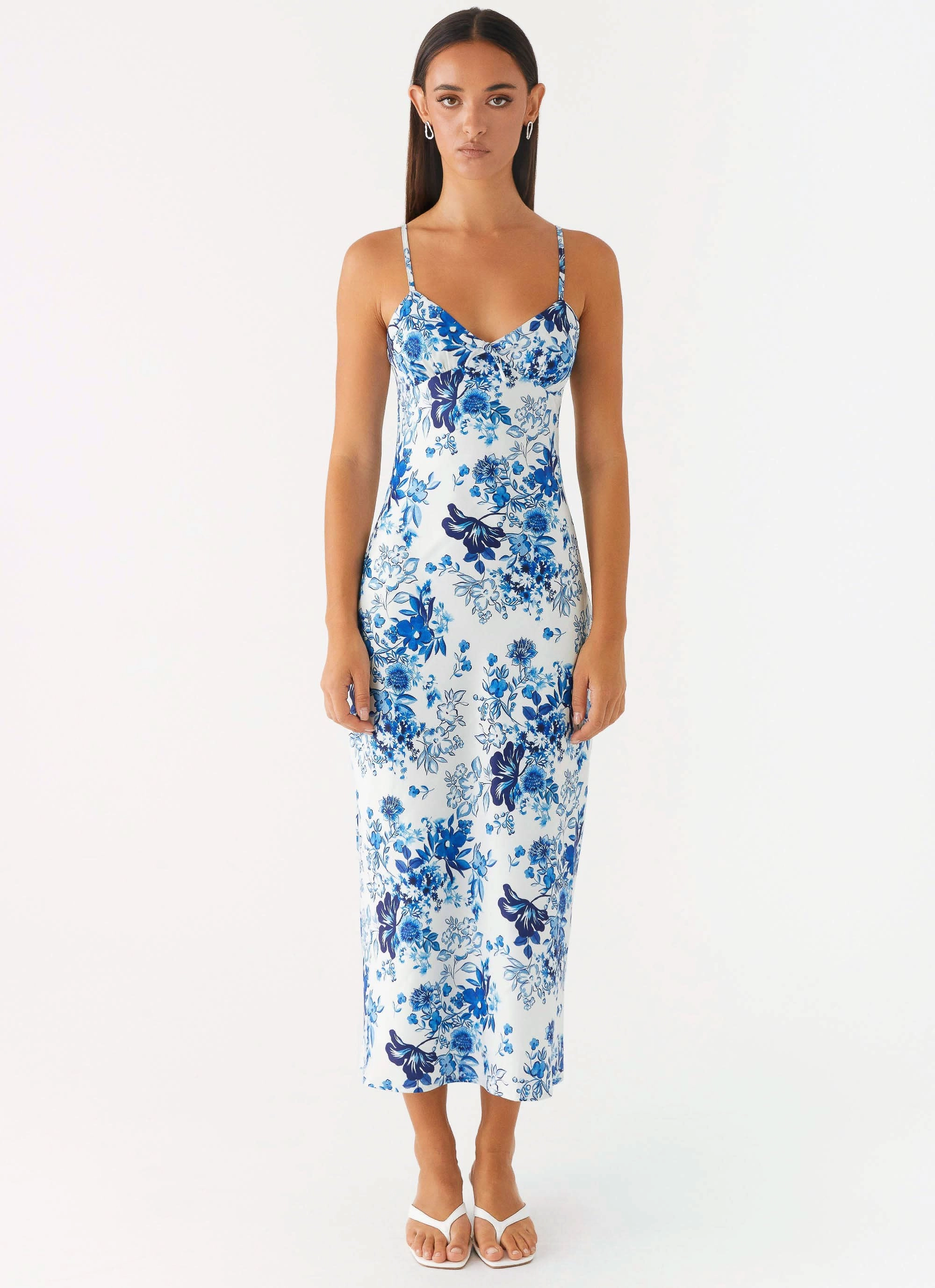 Sophisticated Comfort Quiet Mood Take Chances Midi Dress - Serene Sky Floral
