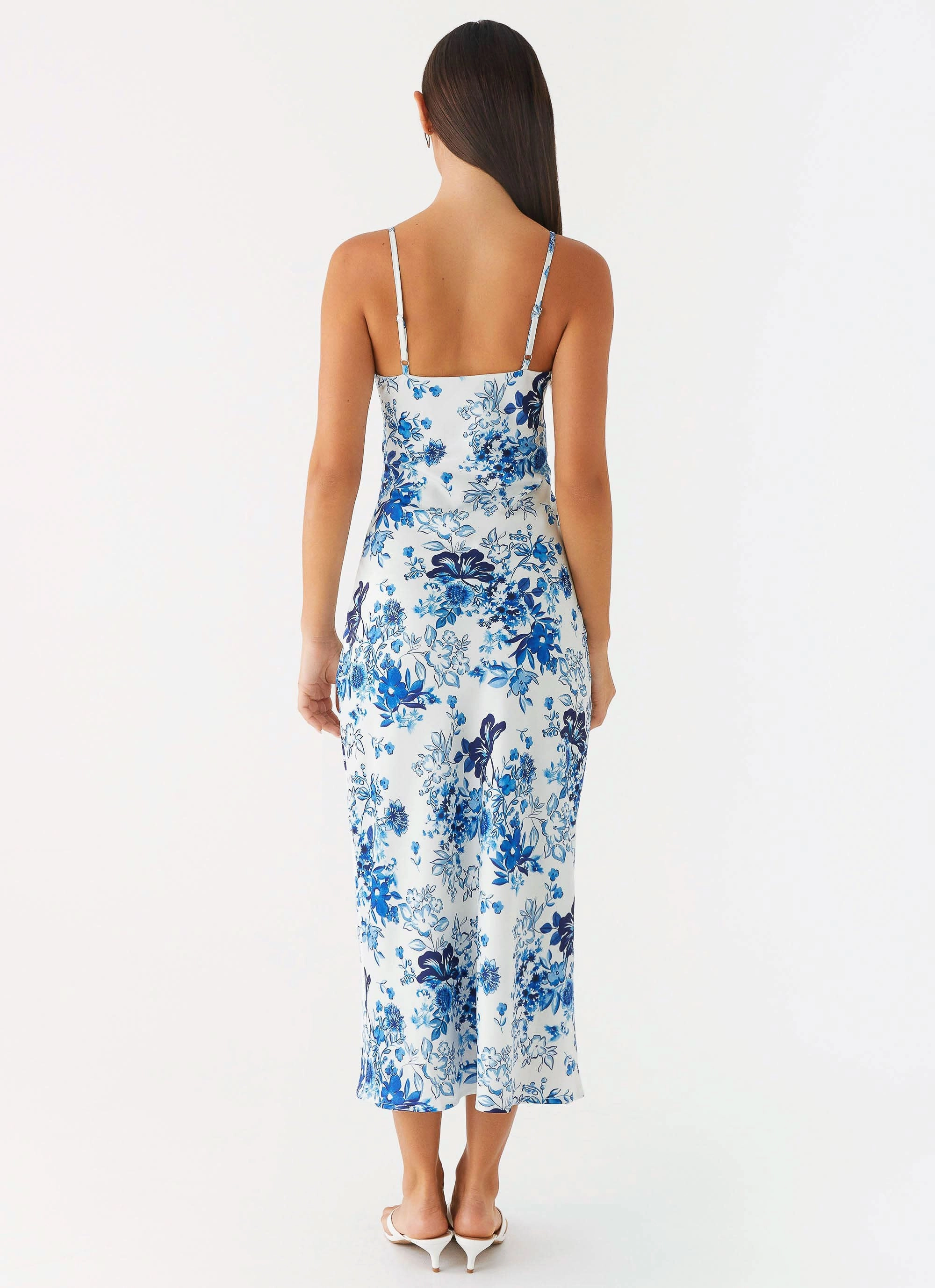Take Chances Midi Dress - Serene Sky Floral Natural Drape All Season Style
