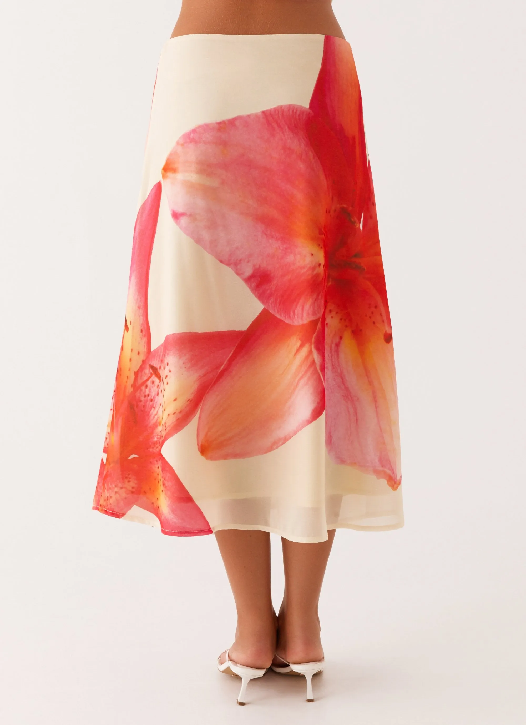 Summertime Midi Skirt - Yellow Floral Silk Touch