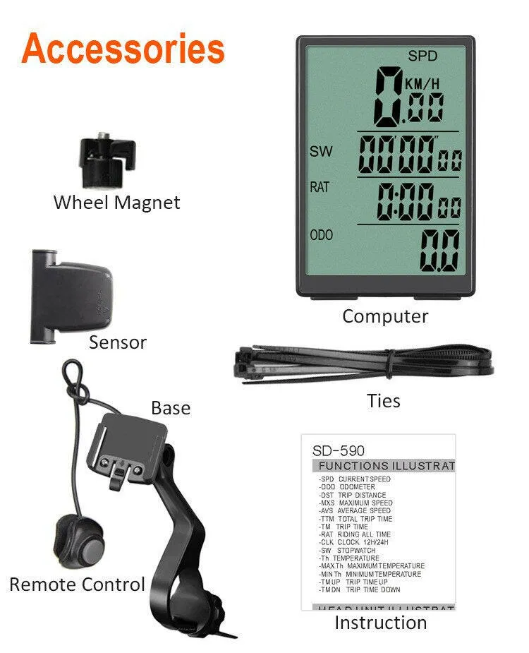 Sunding Wireless Bicycle Computer Bike Speedometer Odometer Backlight Speedometer Cycling Accessories Waterproof