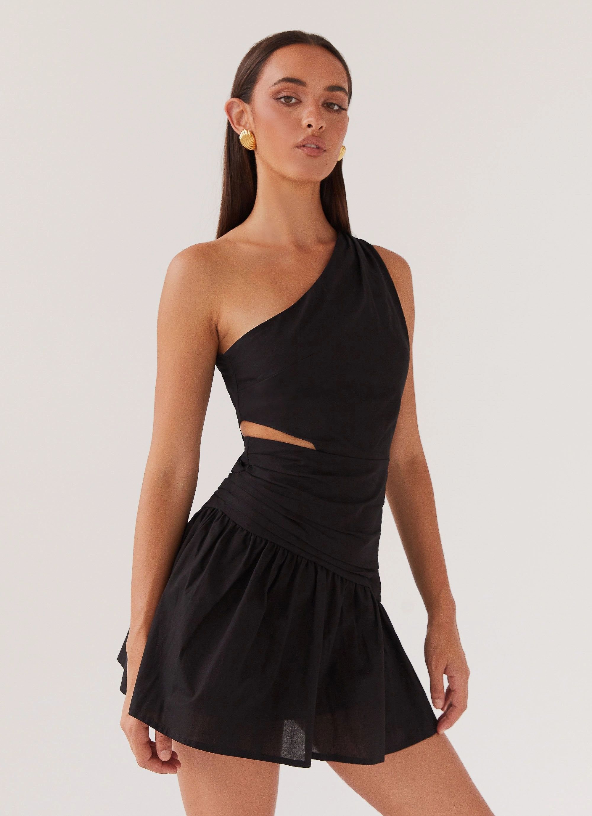 Sunkissed Hearts Linen Mini Dress - Black Gradient Shade