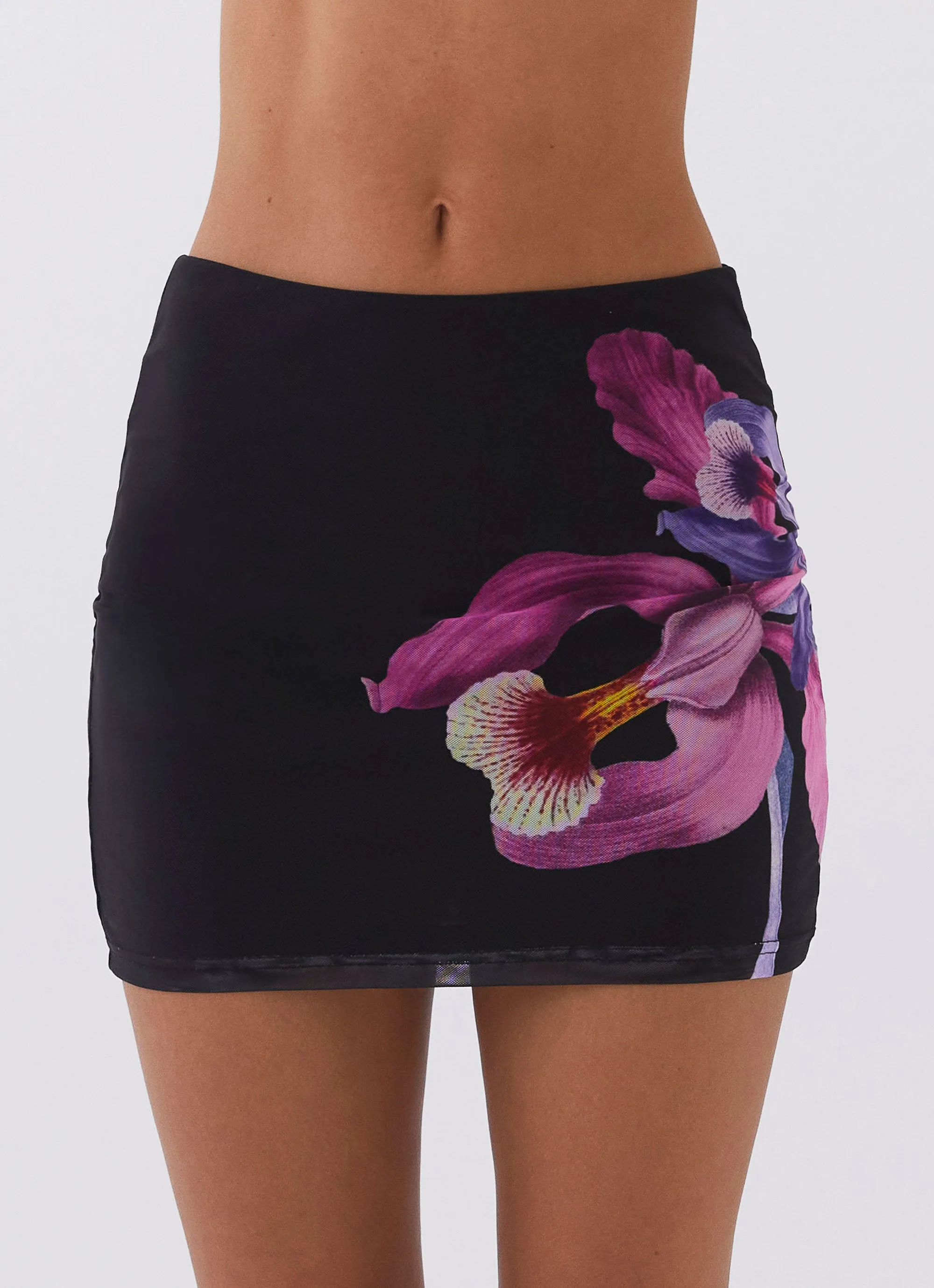 Matching Belt Sunset Bliss Mesh Mini Skirt - Cosmo Floral