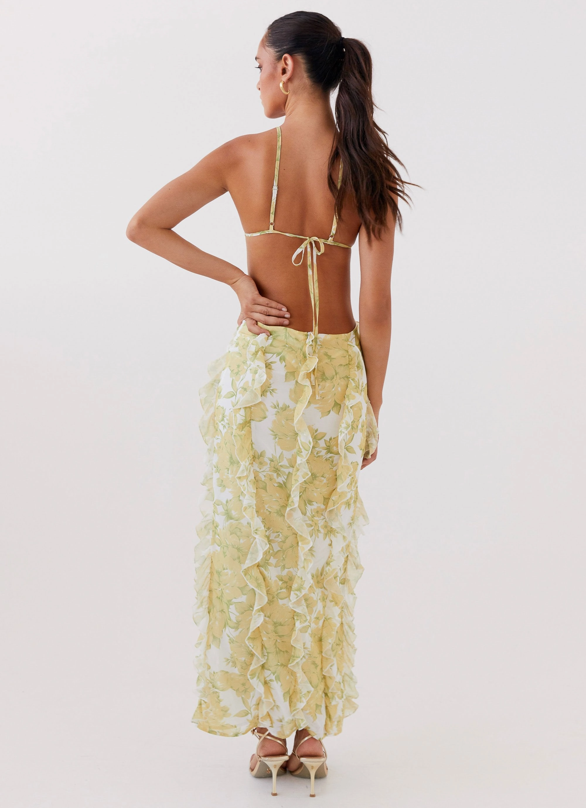 Sunset Kisses Ruffle Maxi Dress - Daffodil Classic Fit Button Chic