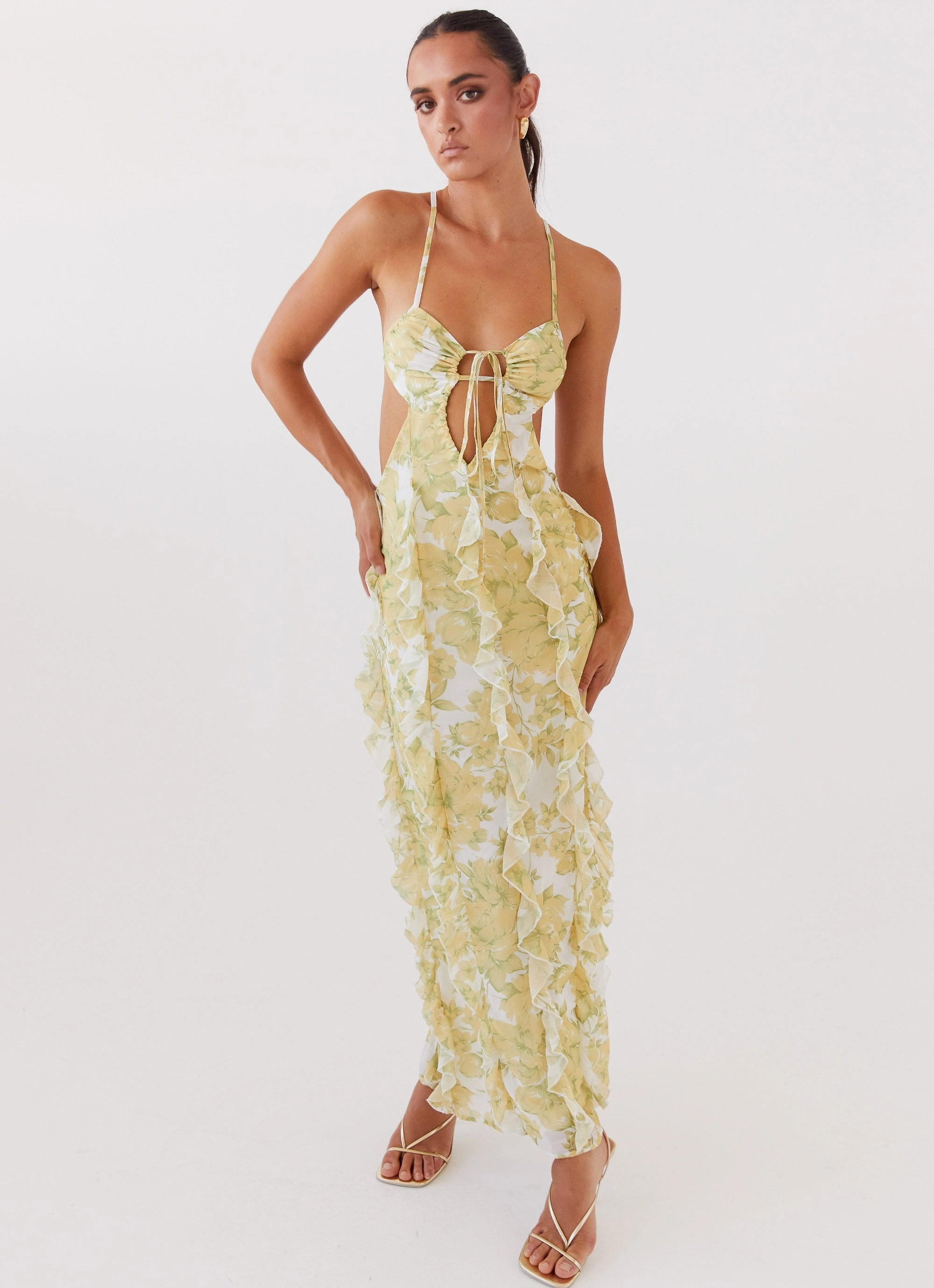 Sunset Kisses Ruffle Maxi Dress - Daffodil Natural Flow
