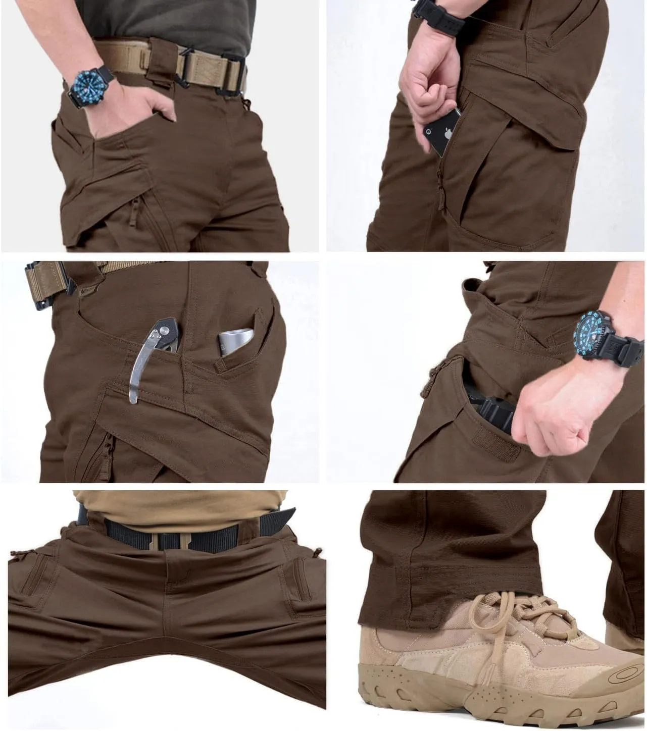 Susclude Men's Outdoor Cargo Work Trousers Military Tactical Pants Ripstop Assault Combat Trousers Hiking Pants Men
