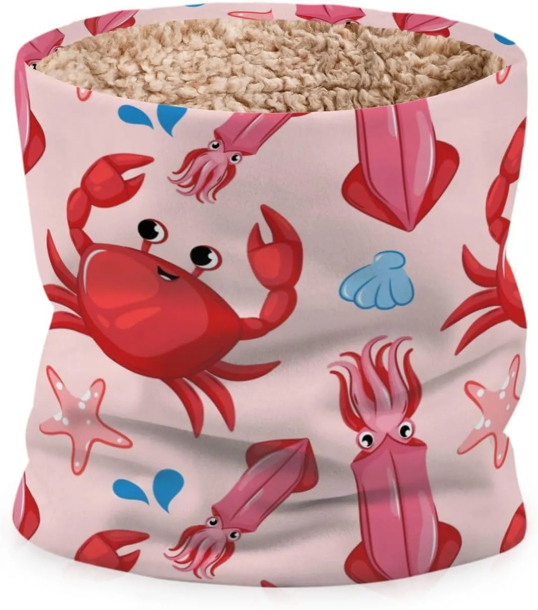 susiyo Crabs Starfish Squid Sea Animals Winter Neck Gaiters Warm Fleece Lined Neck Scarf for Cold Weather
