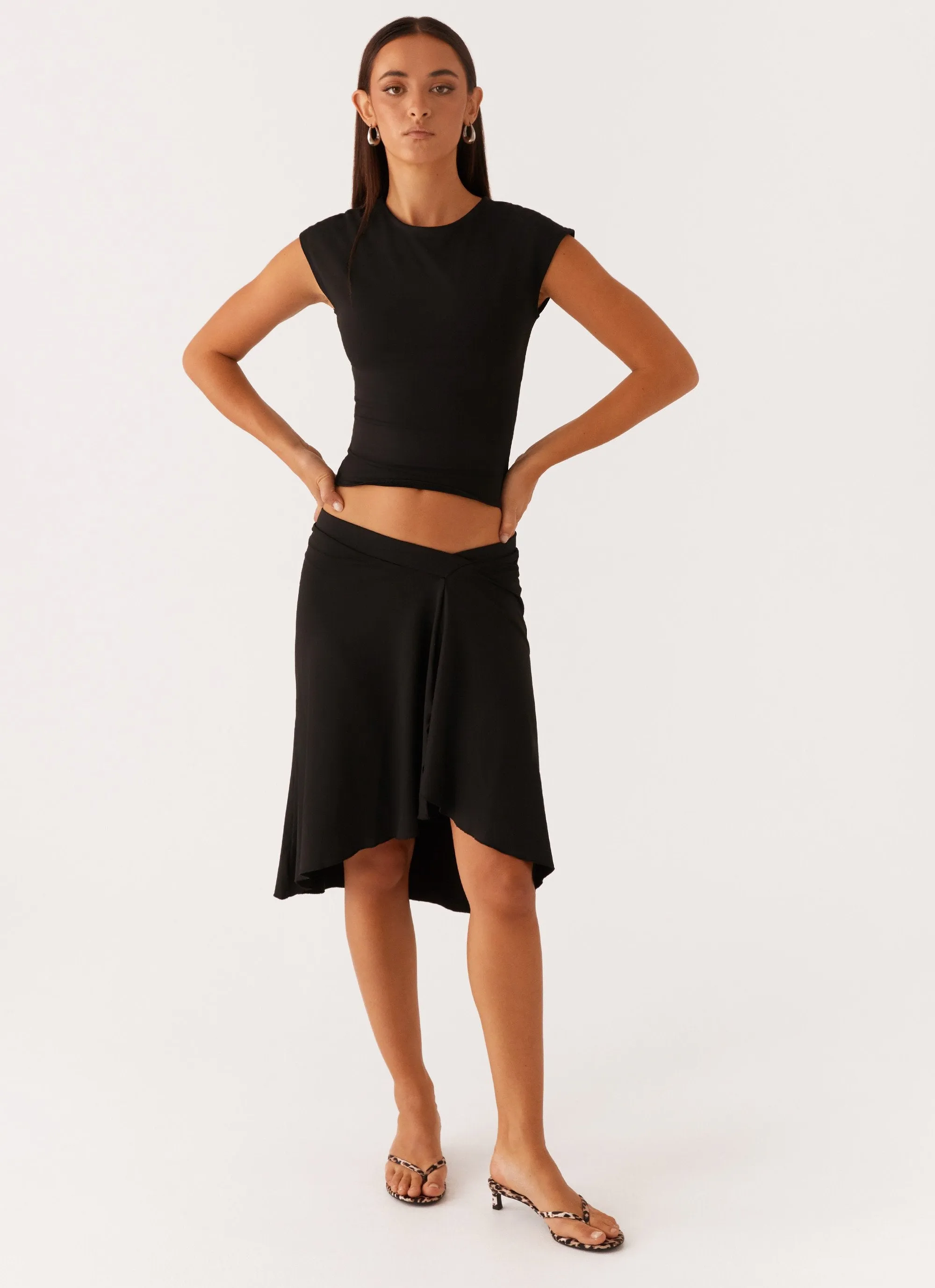 Shes A Lady Midi Skirt - Black Double Layer ribbed texture