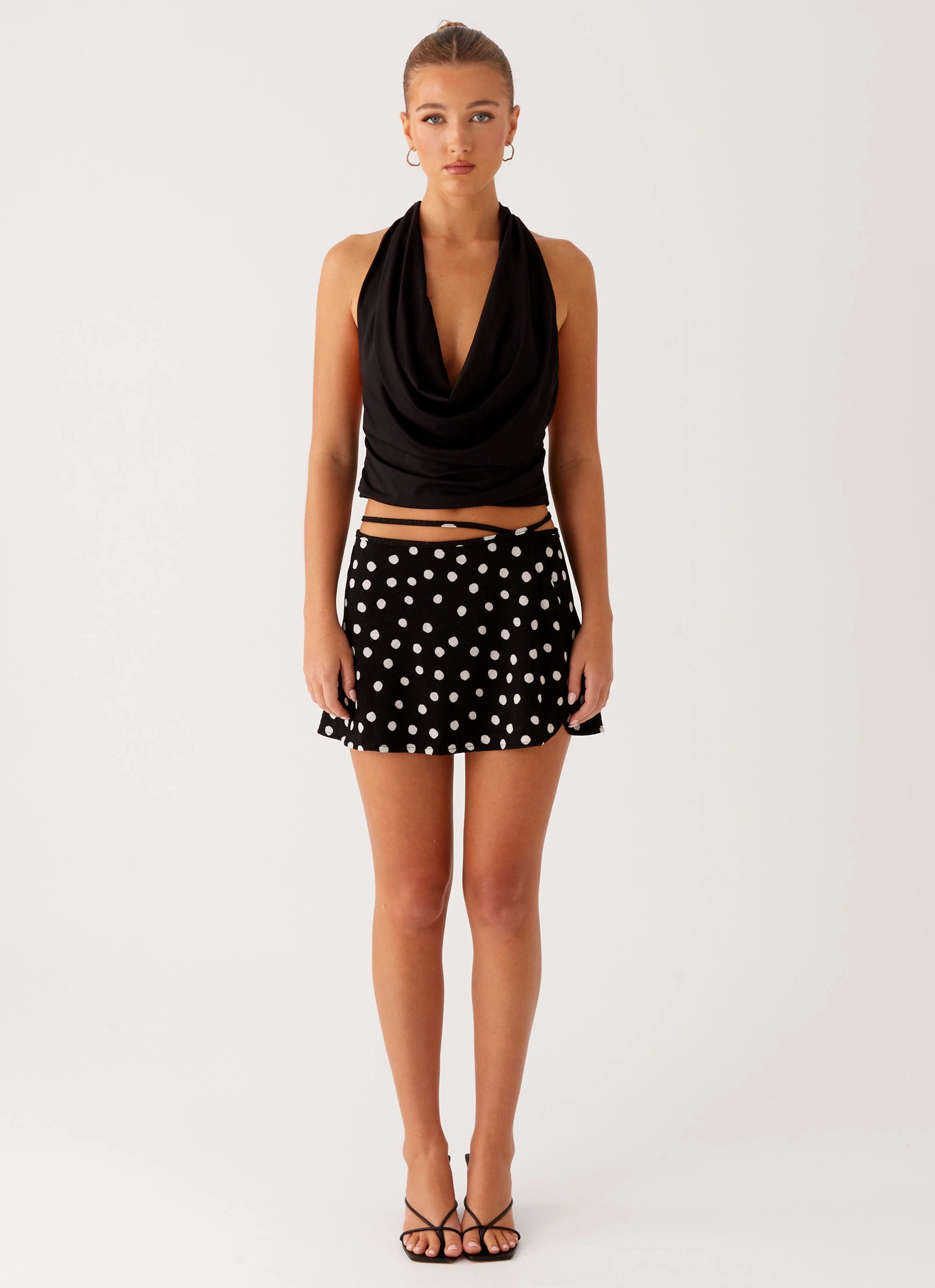 BreathableMeshLining Core Comfort Walker Mini Skirt - Black Polka Dot