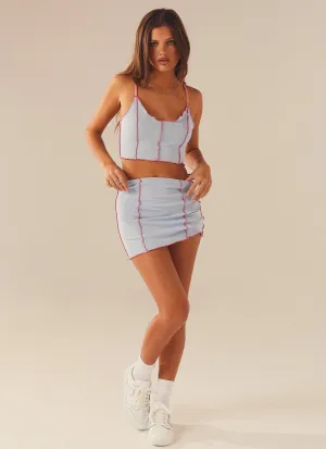 Twist Front Design Linen blend Sweet Lovin Knit Mini Skirt - Baby Blue