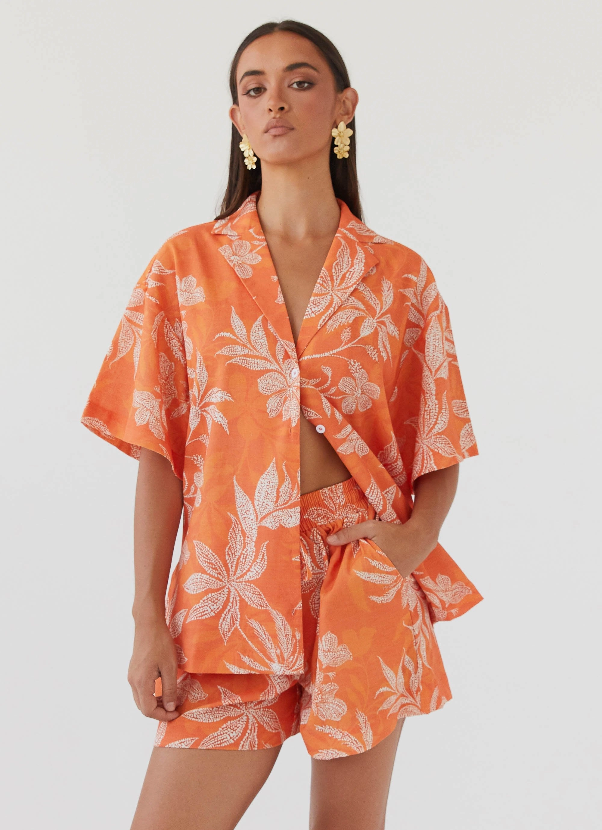 Shock Absorbent Padding Sweet Relief Oversized Linen Shirt - Tropic Sunset