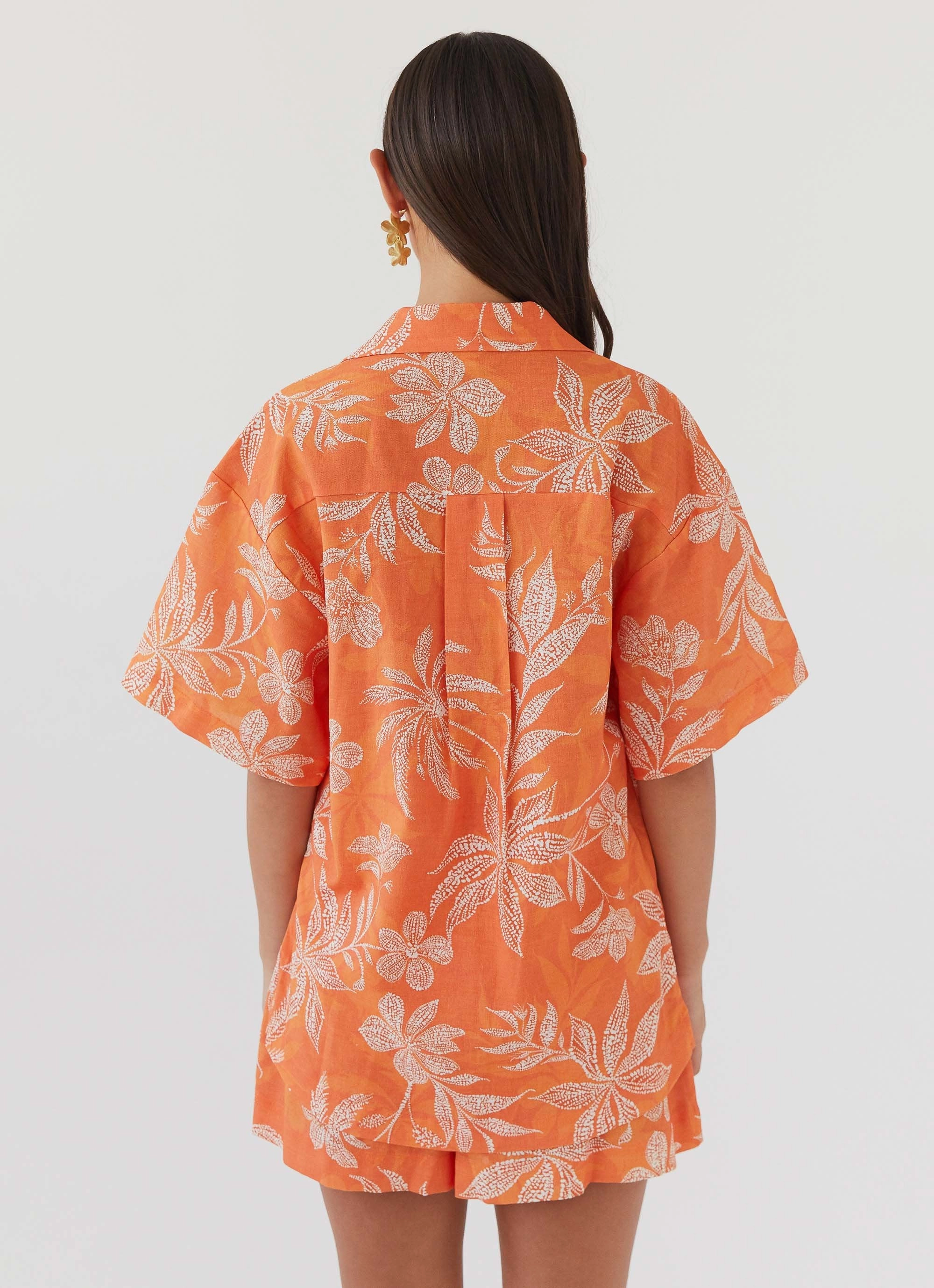 Sweet Relief Oversized Linen Shirt - Tropic Sunset Adjustable Fit Design All Ground
