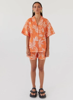 Cold Weather Taped Seam Construction Sweet Relief Oversized Linen Shirt - Tropic Sunset