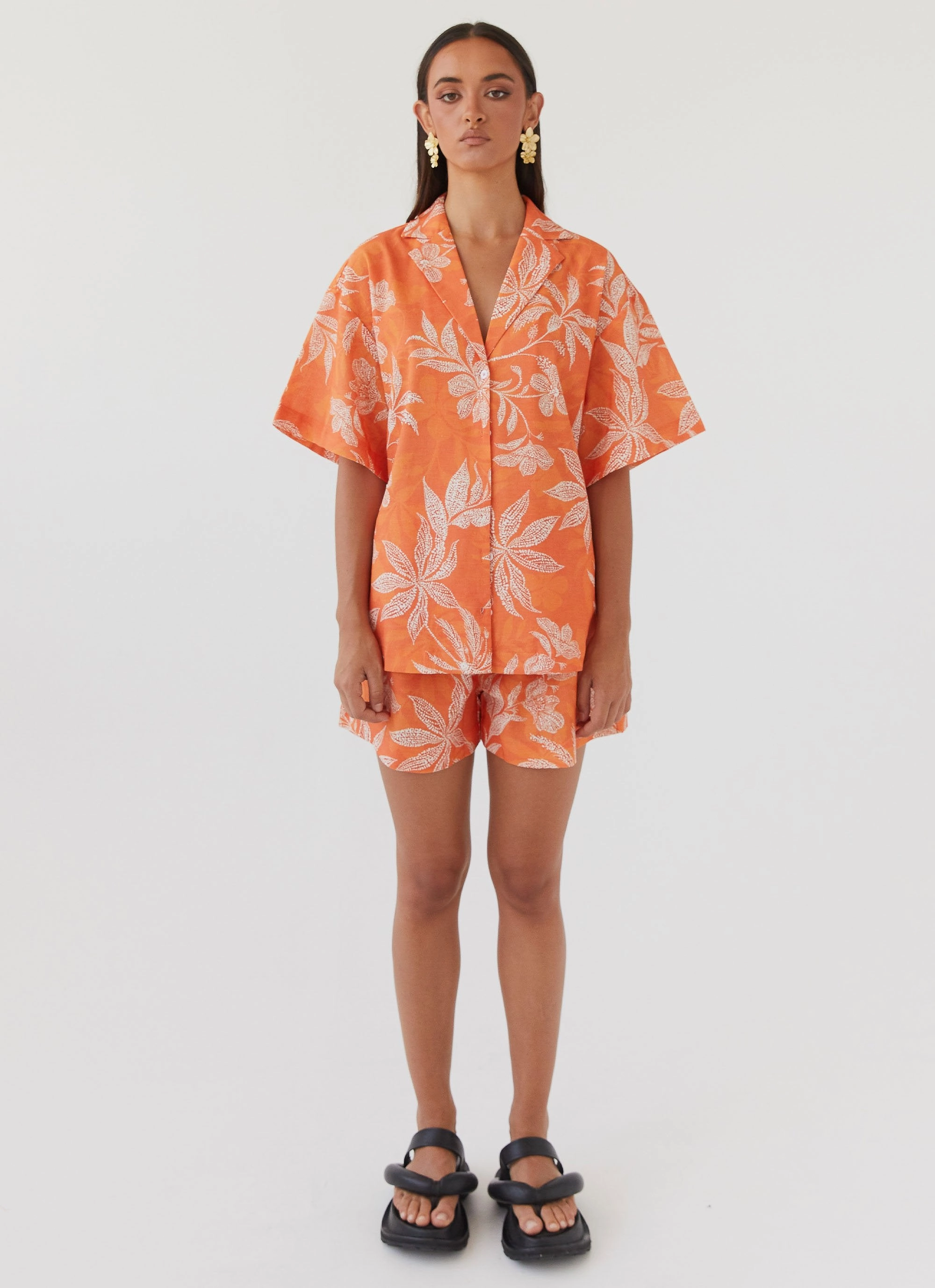 Cold Weather Taped Seam Construction Sweet Relief Oversized Linen Shirt - Tropic Sunset