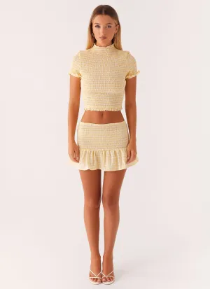 Sweetest Pie Mini Skirt - Yellow Gingham Linen Cotton Mix