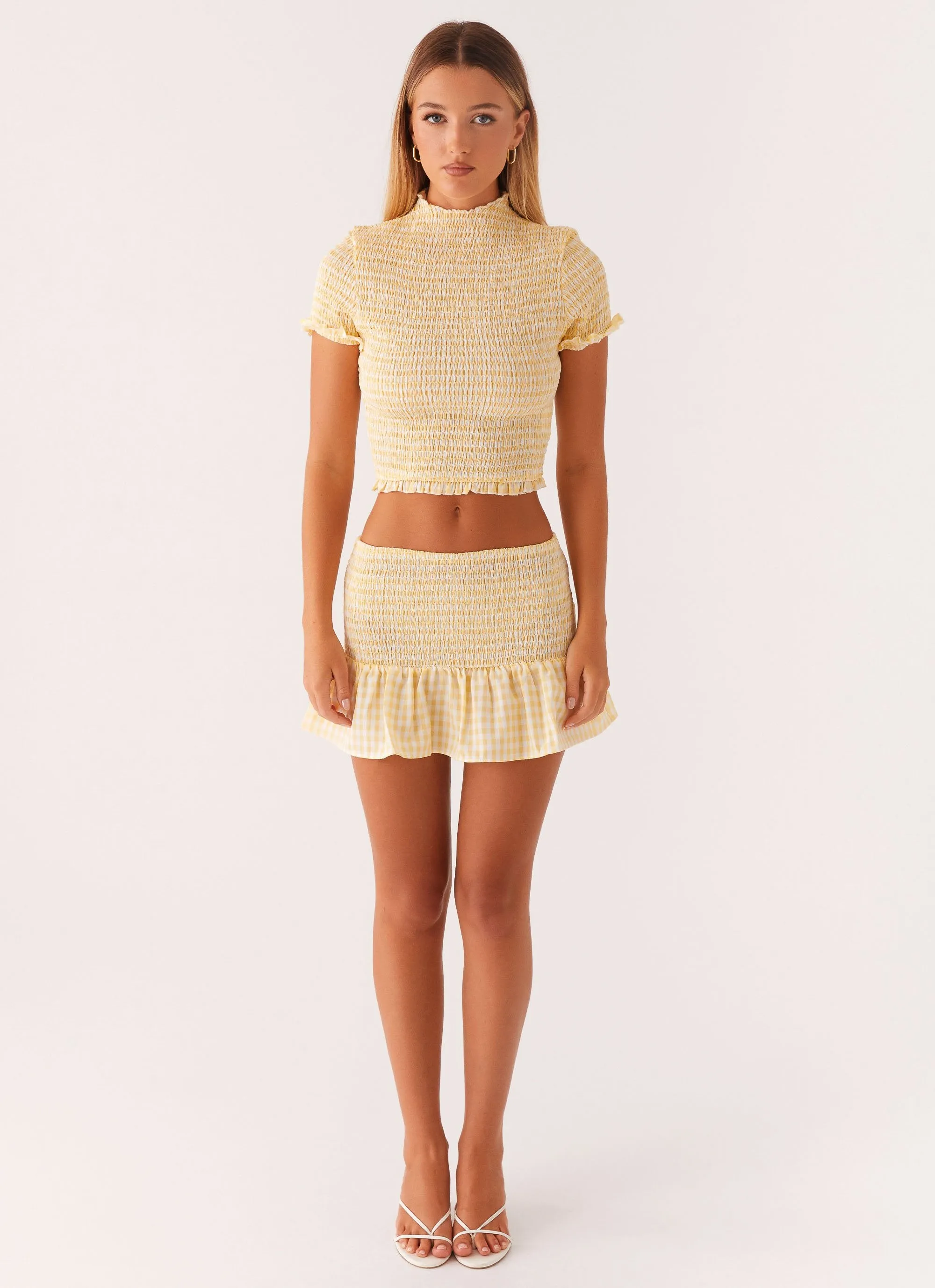 Sweetest Pie Mini Skirt - Yellow Gingham Linen Cotton Mix
