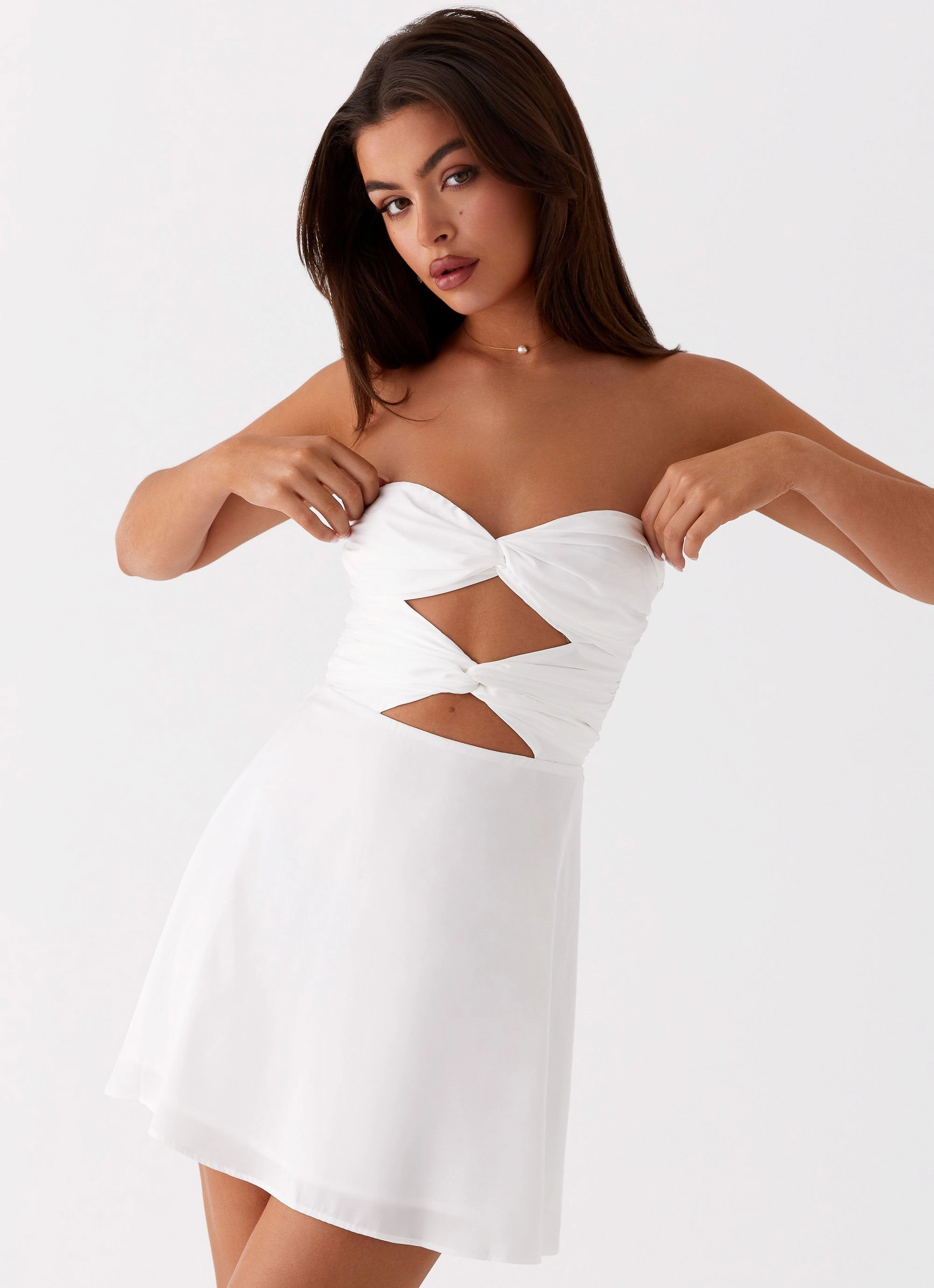 Taga Twist Mini Dress - White Silky Touch Minimalist fit-and-flare