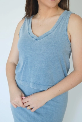 Sloane V-Neck Denim Tank - Medium Indigo MultiPanelConstruction