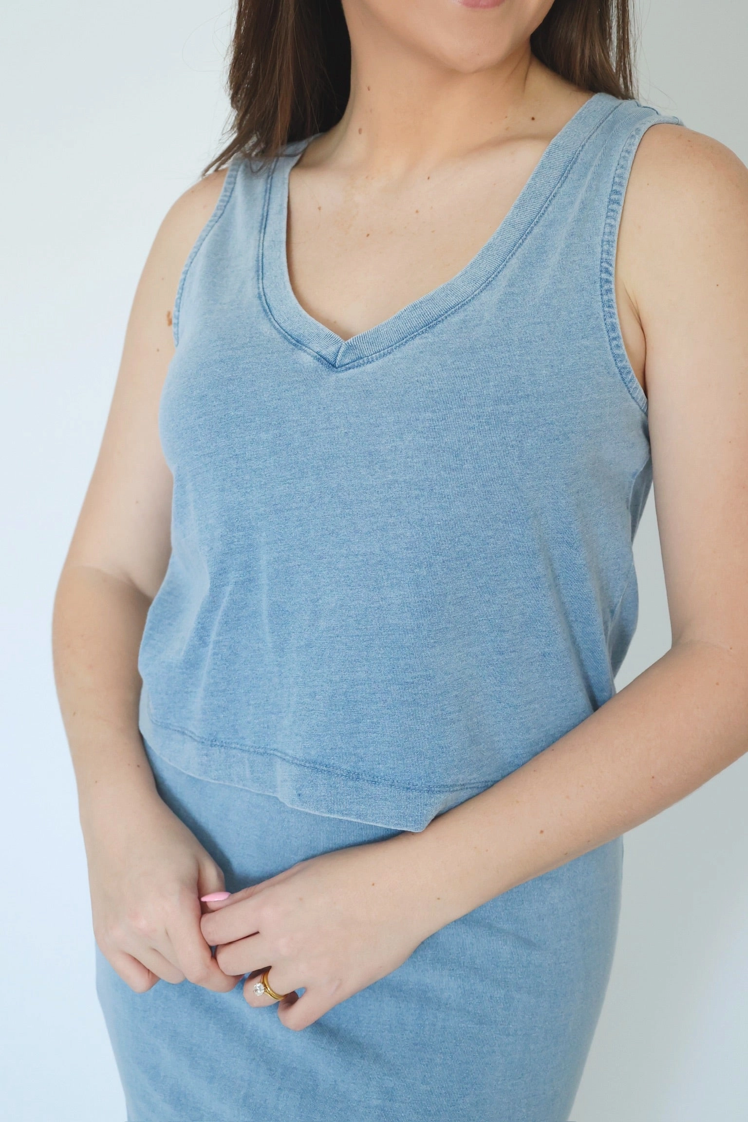 Sloane V-Neck Denim Tank - Medium Indigo MultiPanelConstruction