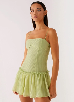 Bambini Mini Dress - Green Cozy Vibe Romance Glow