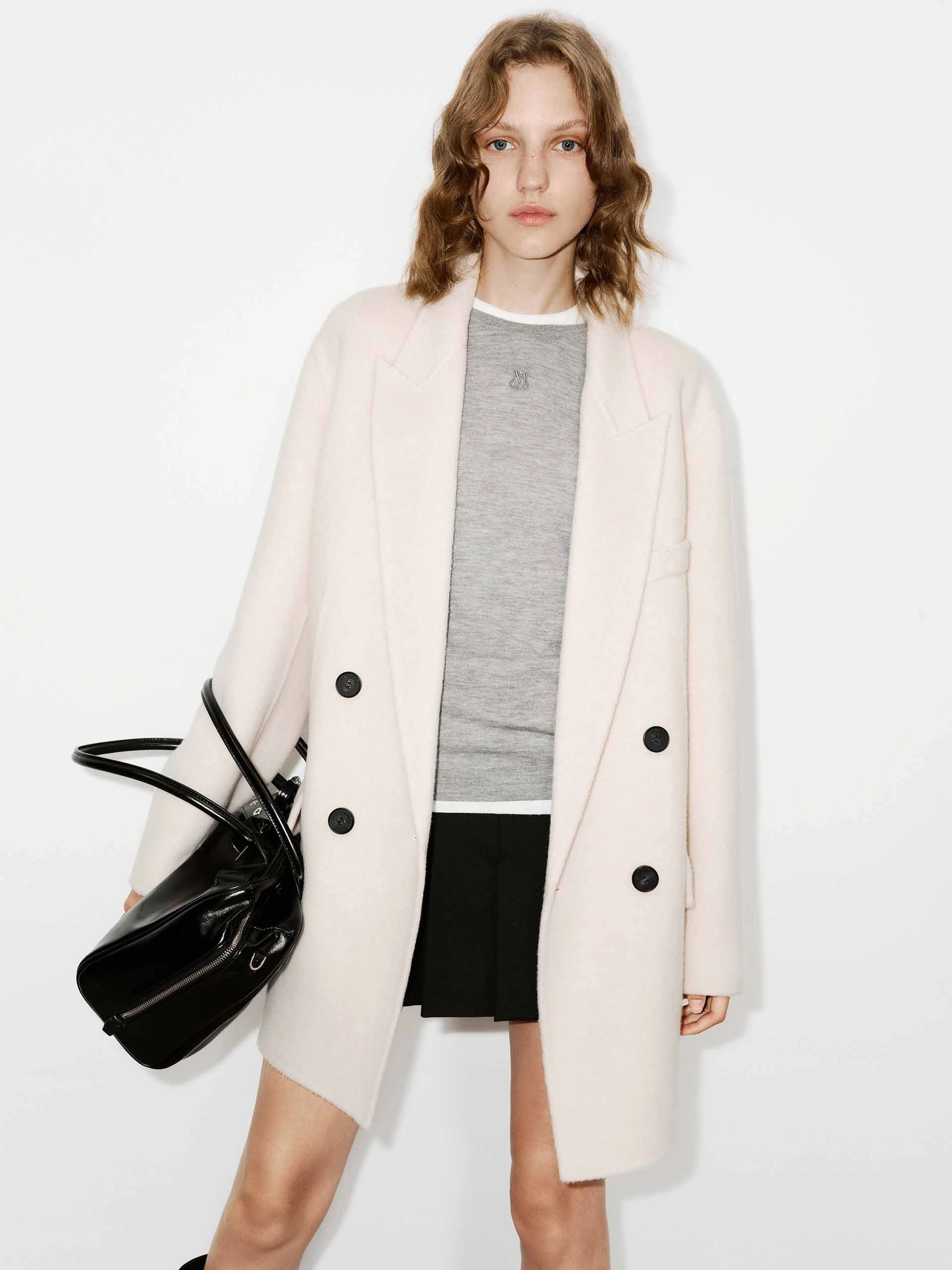 Bomber Cut Tailored Wool Blend Midi Coat