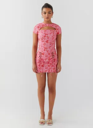 Take A Sip Tie Mini Skirt - Cherry Blossom Convertible Length Refined Texture