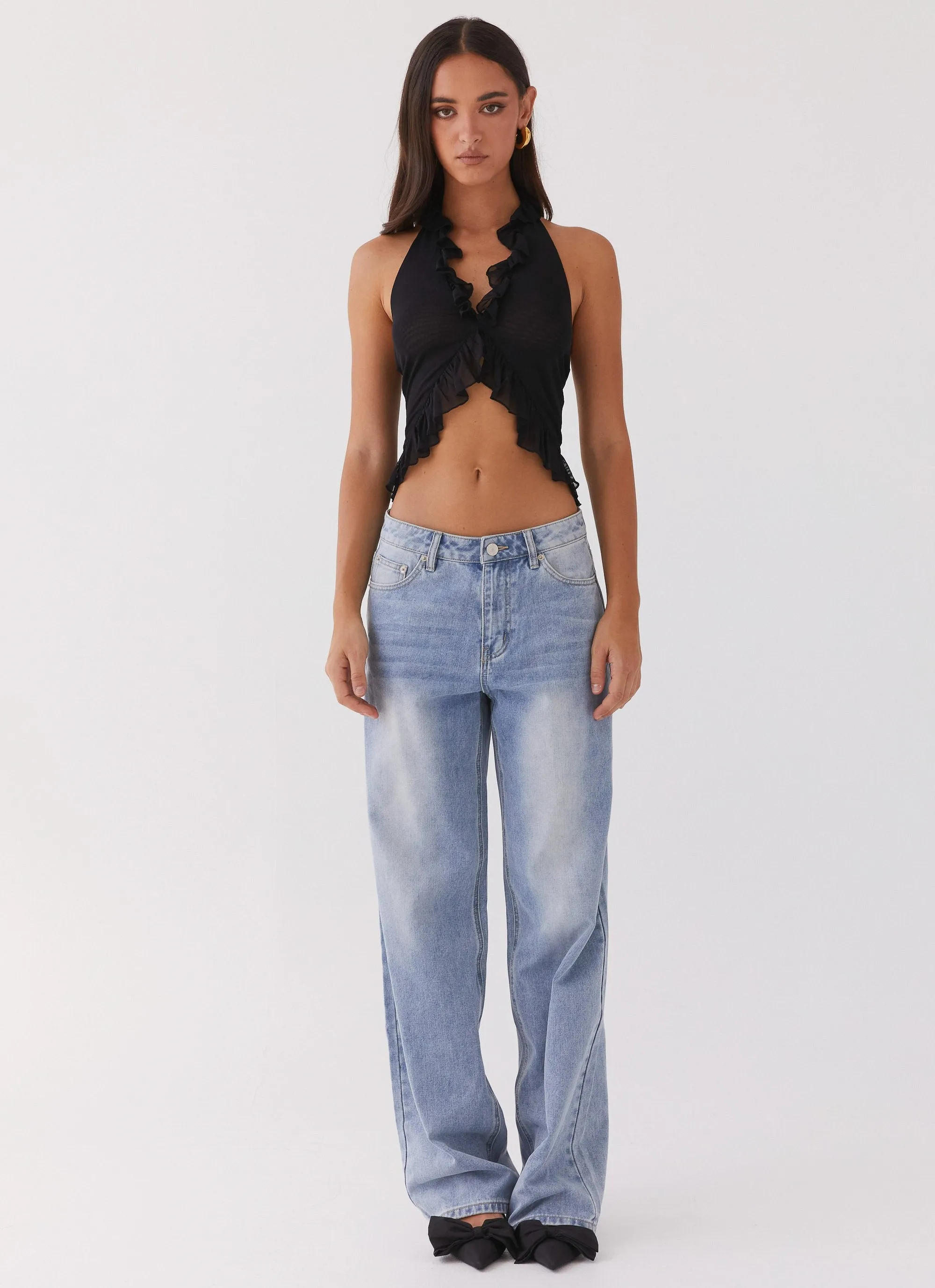 Tanya Mesh Frill Top - Black RawEdgedDesign Durable Double Stitching