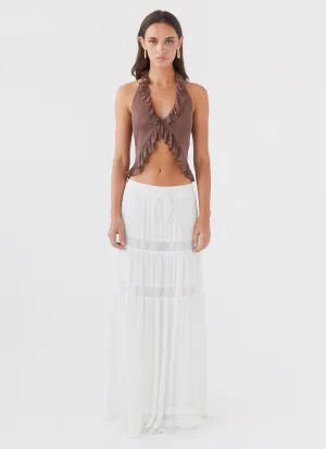 YarnDyedQuality Tanya Mesh Frill Top - Chocolate