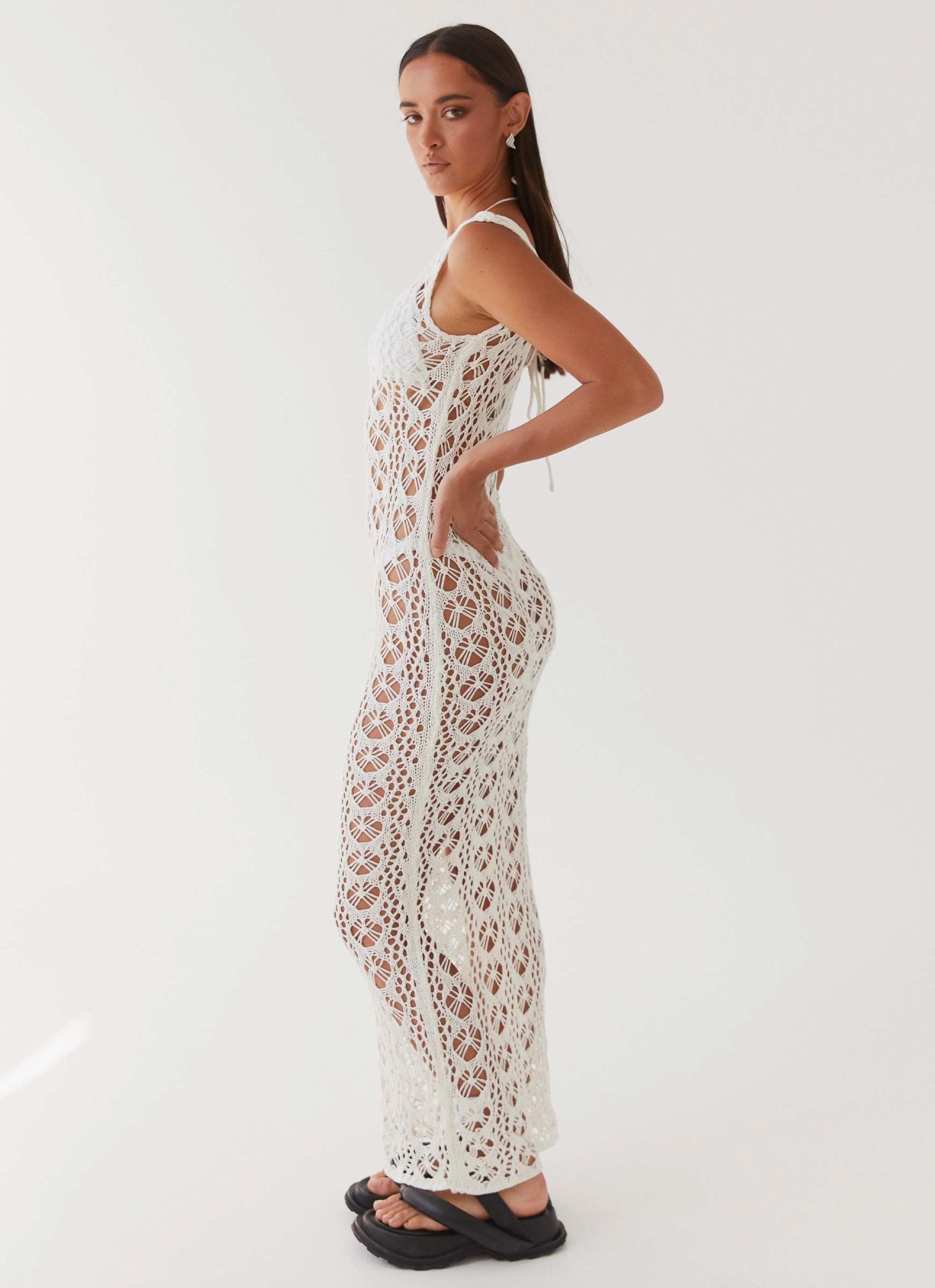 Tarlisa Crochet Maxi Dress - Cream Sheer Overlay