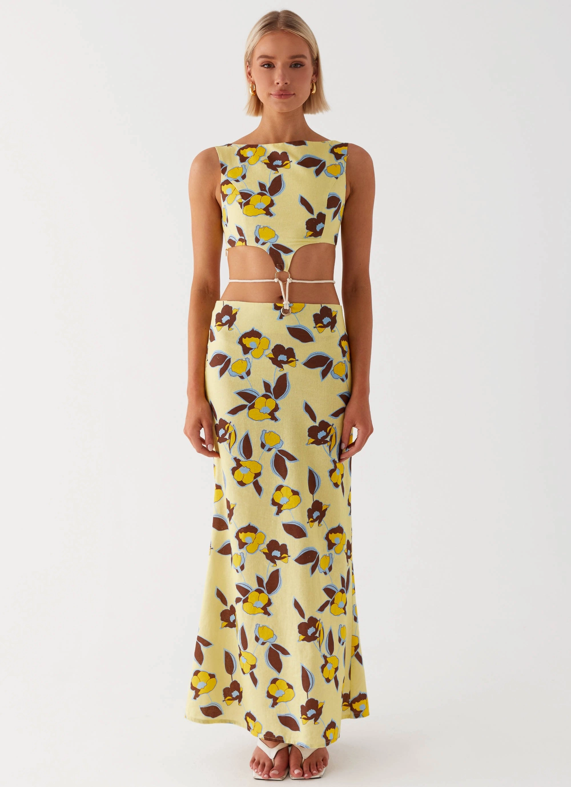 Sleek Texture Casual and Comfy Taryn Cut Out Maxi Dress - Primrose