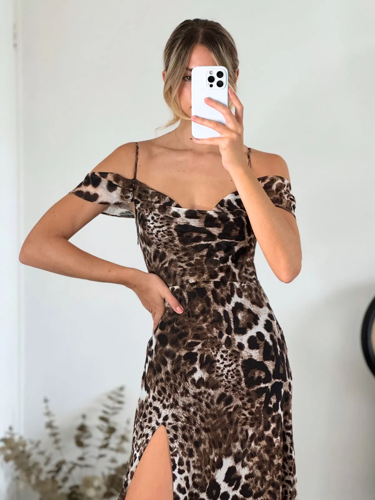 Tasmin Cold Shoulder Maxi Dress in Animal Timeless Waist
