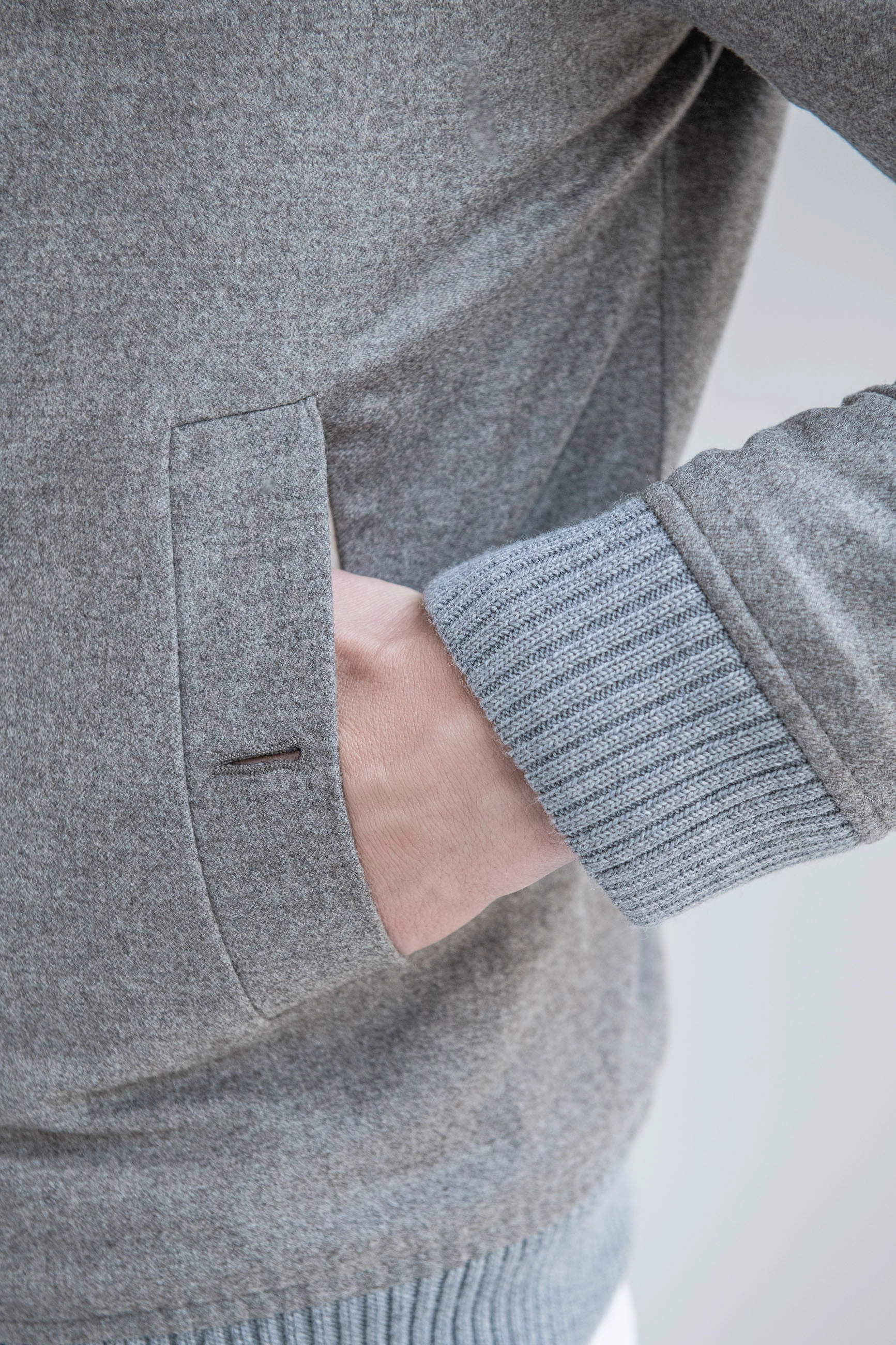 Cozy Fit Mesh Ventilation Panels Taupe down bomber in wool & cashmere ?C Made in Italy