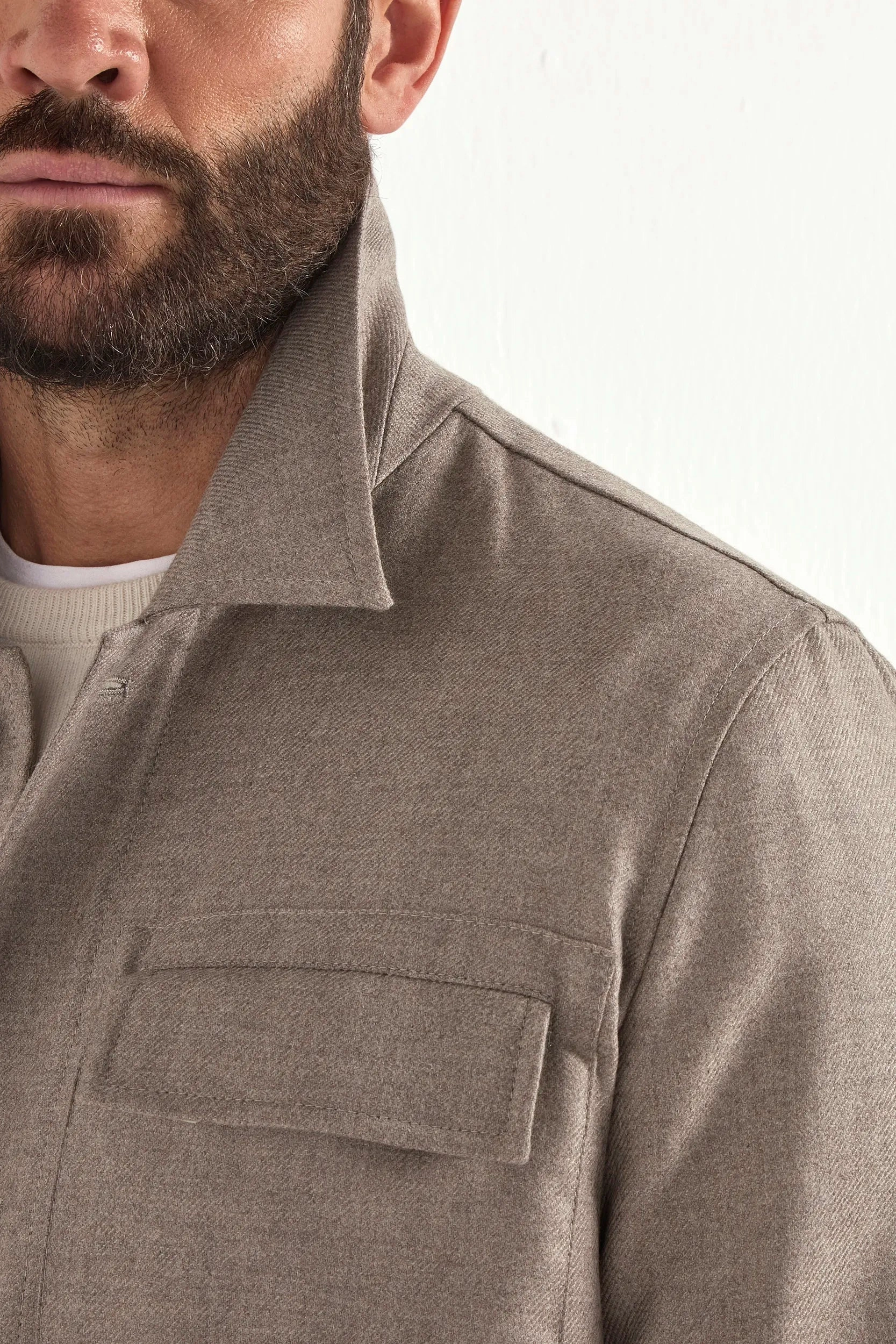 Taupe wool and cashmere shirt jacket  - Made in Italy Modern Fit